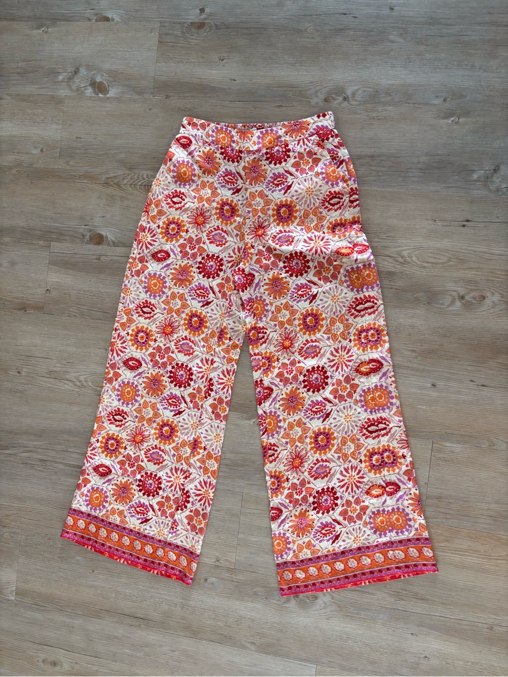 Molly Bracken Floral Wide-Leg Pants in Pink & Orange
